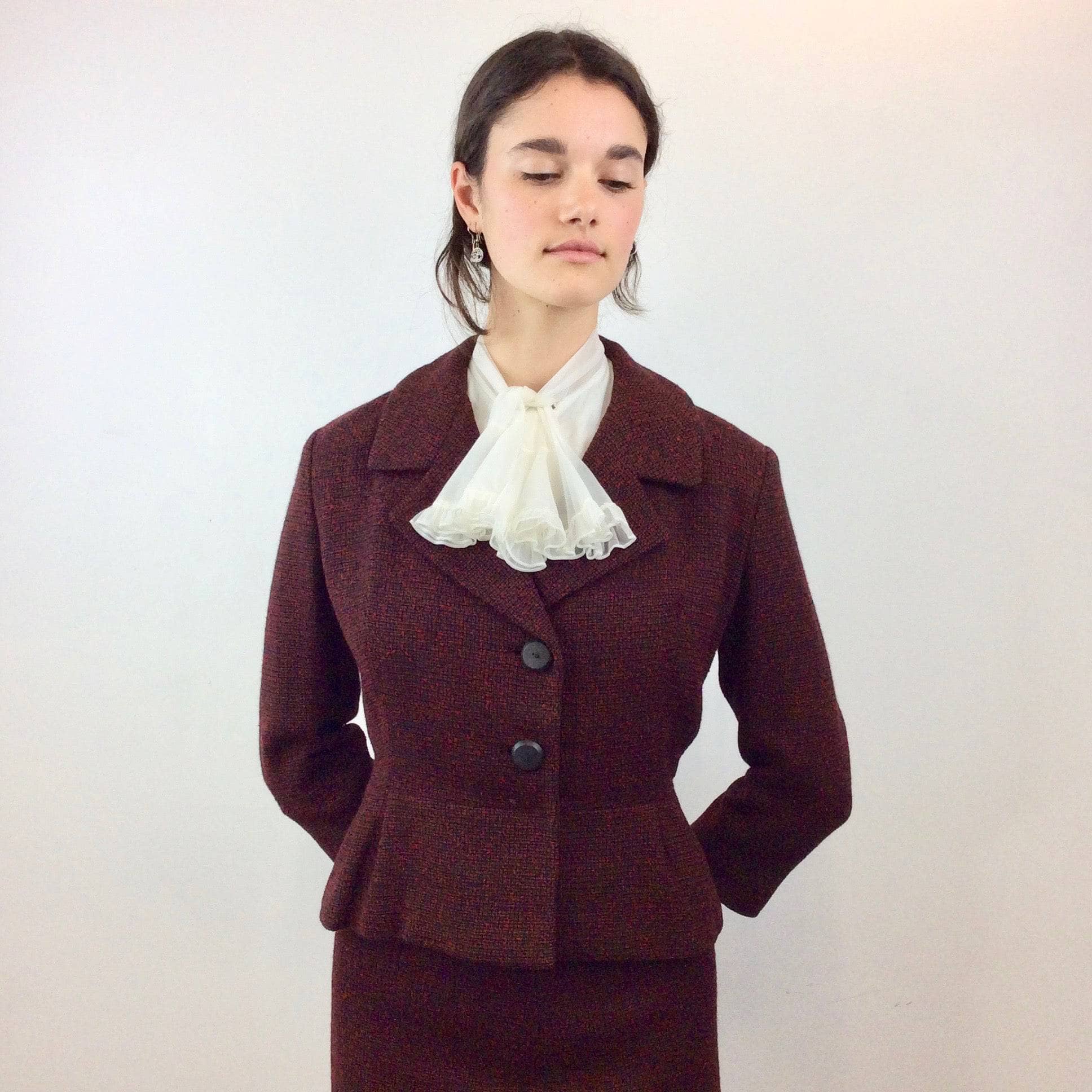 1950s Wool Blazer and Skirt Set Size Small-Medium sold by bohemevintage.com Montreal 