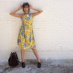 1950s Yellow Floral Cotton Dress Size Small  sold by bohemevintage.com Montreal 