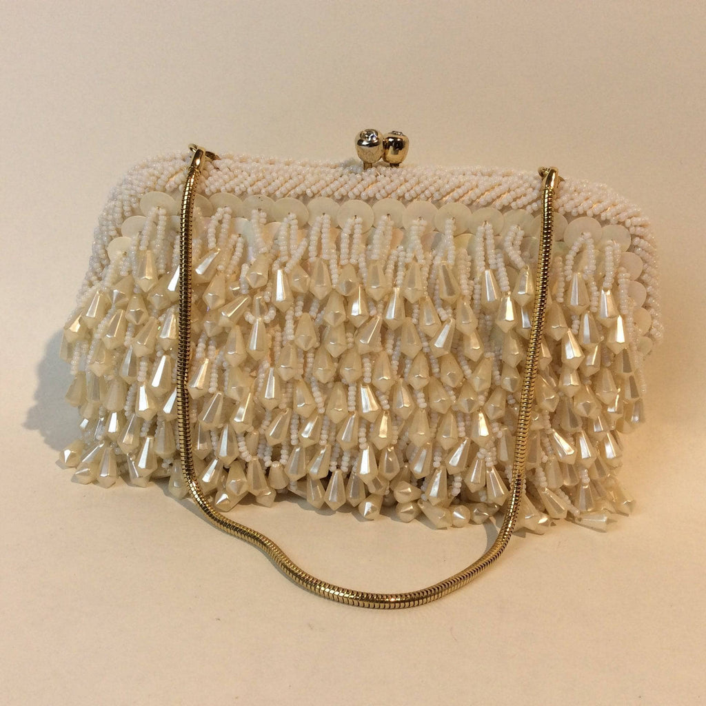 Vintage Made in Hong Kong Beaded Kiss Lock Purse With Chain 