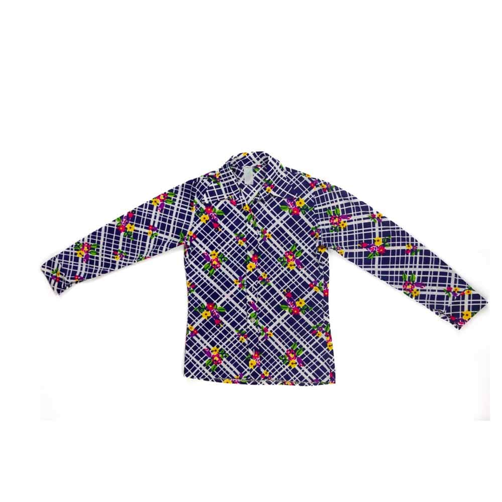 Chemisier à imprimé audacieux des années 1960-1970 petit/moyen