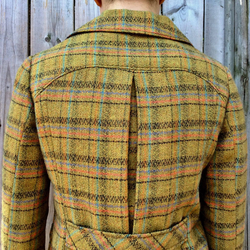 Bohème Vintage Blazer  1960s-1970s Mustard & Green Fitted Plaid Wool Blazer S-M