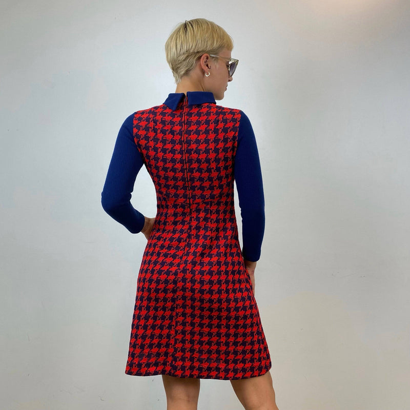 Vintage 1960s houndstooth check A-line dress - size small