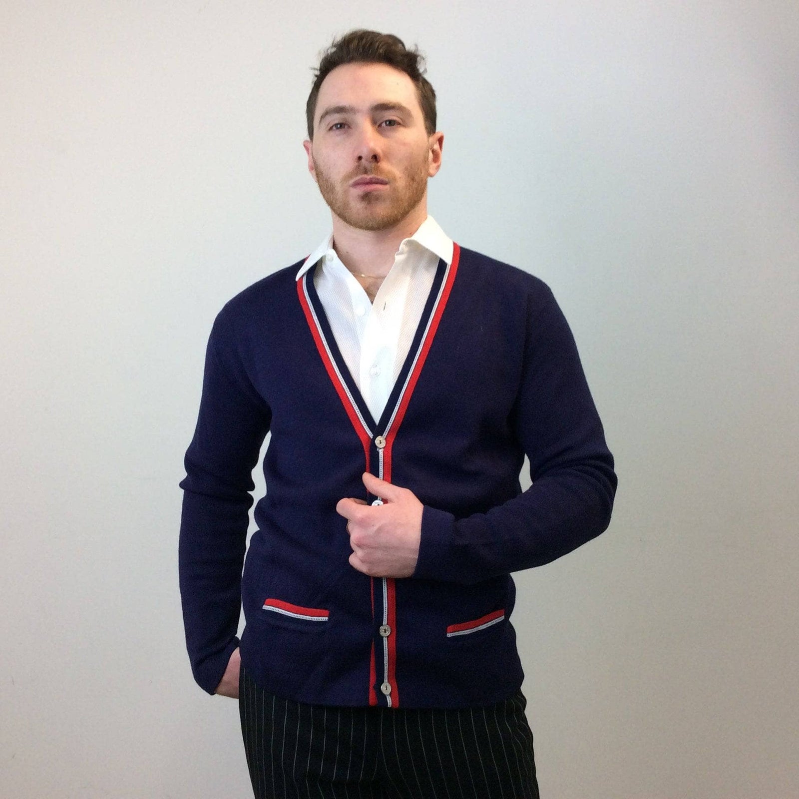 1960s 70s Men s Air France Cardigan Small Boheme Vintage