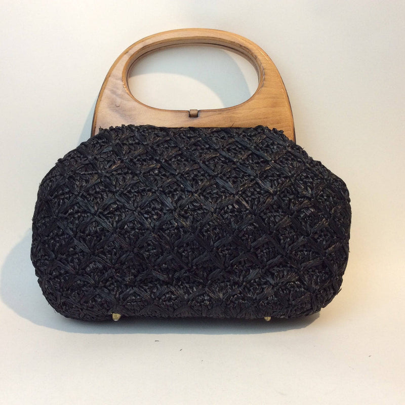 1960s Black Raffia Crocheted Handbag. sold by bohemevintage.com Montréal