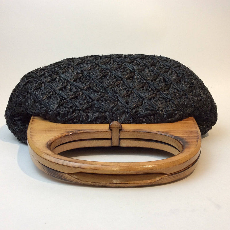 1960s Black Raffia Crocheted Handbag. sold by bohemevintage.com Montréal