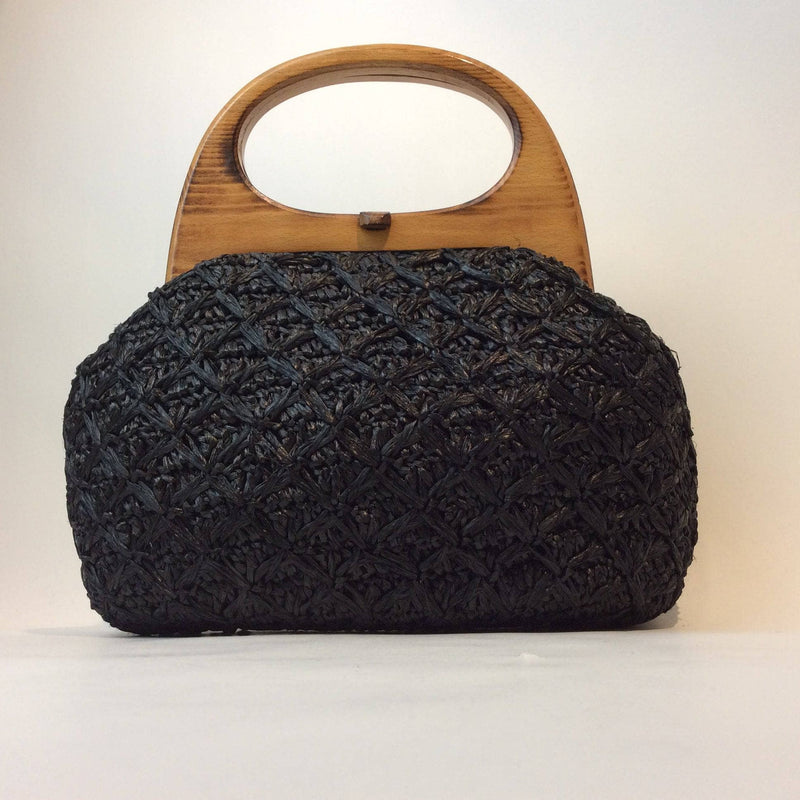 1960s Black Raffia Crocheted Handbag.  sold by bohemevintage.com Montréal