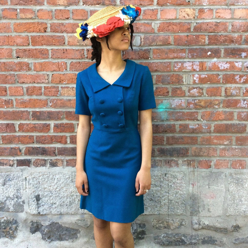 1960s Blue Wool Petite Dress Small/Extra Small sold by bohemevintage.com Montréal