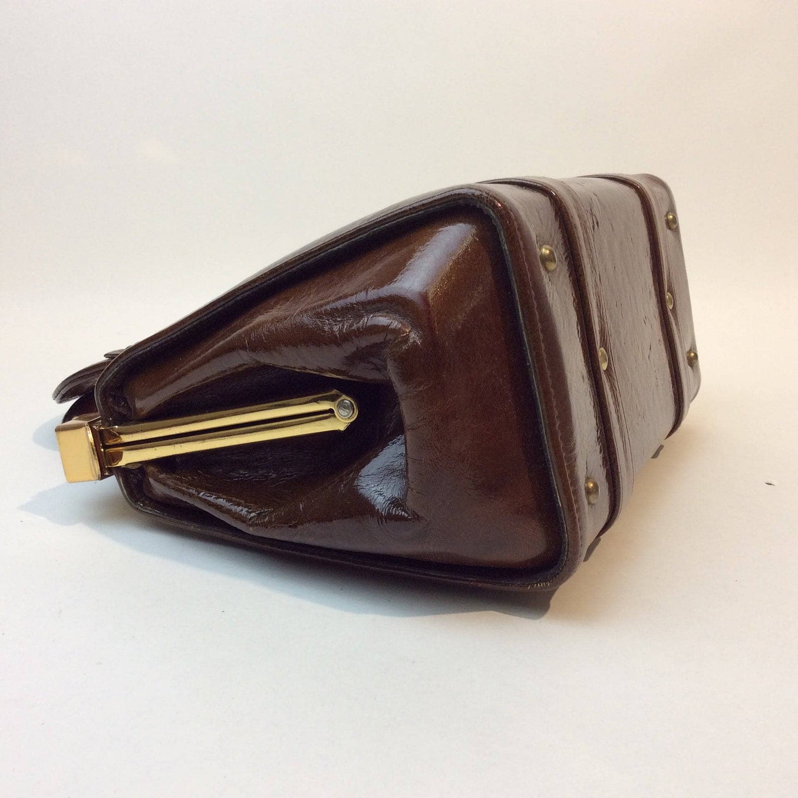 1960s Brown Patent Leather Frame Bag Boheme Vintage Boheme Vintage