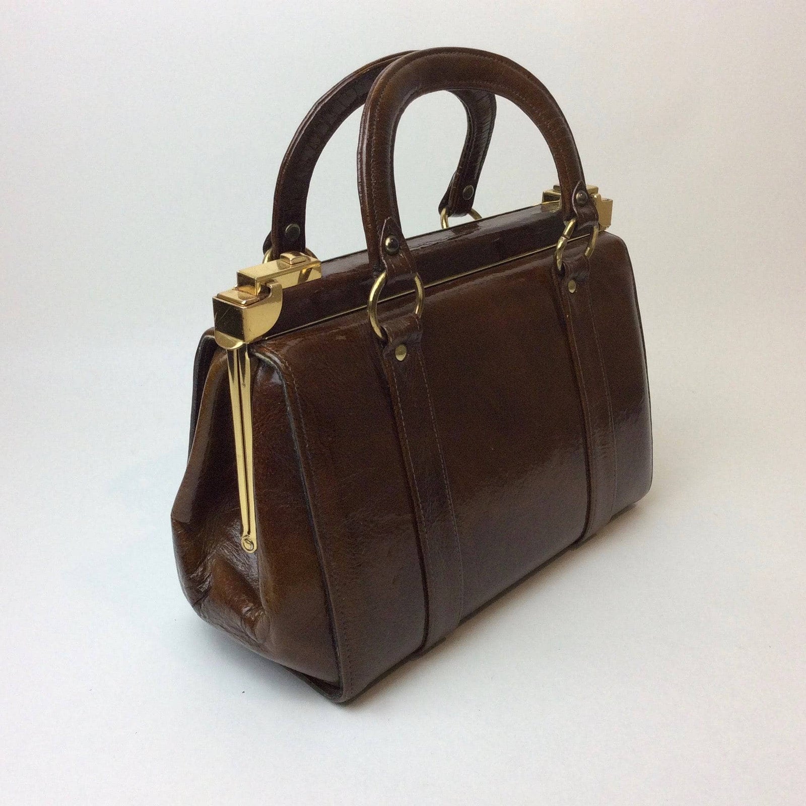 1960s Brown Patent Leather Frame Bag Boheme Vintage Boheme Vintage