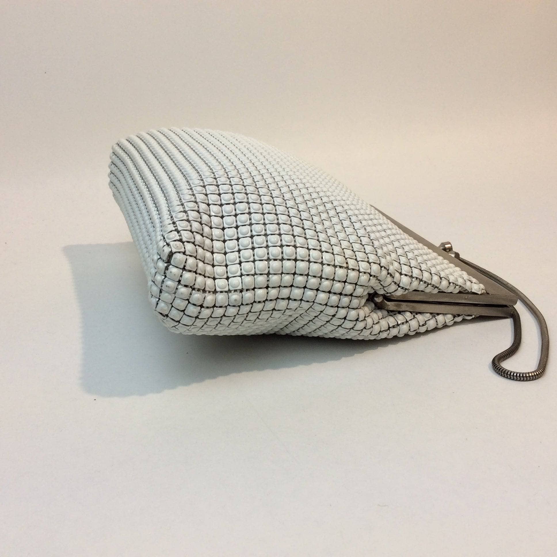 1960s "Geo Mercier" White Beaded Textured Evening Bag. Sold by bohemevintage.com Montréal