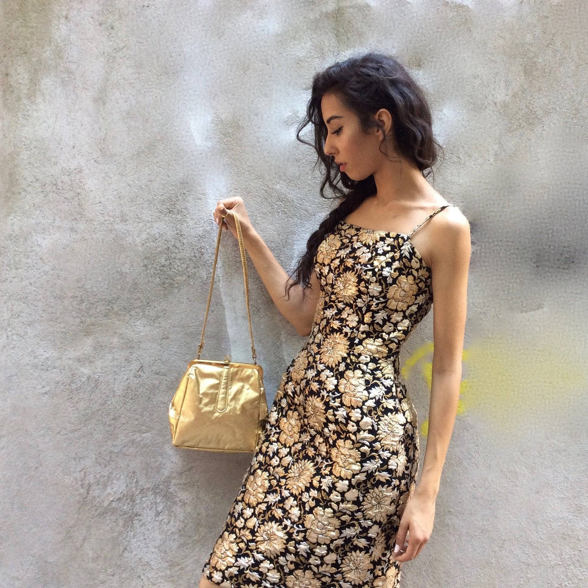 gold and black brocade dress 1960s Gold,silver & Cocktail Small spaghetti strap Gothic Black Wedding Dresses Size:44 Short Jacket+38 Waist Adjust 34to40)(Height: 5 4 to5 7 )(Neck  16.5-18:XL Style:AP1D106038