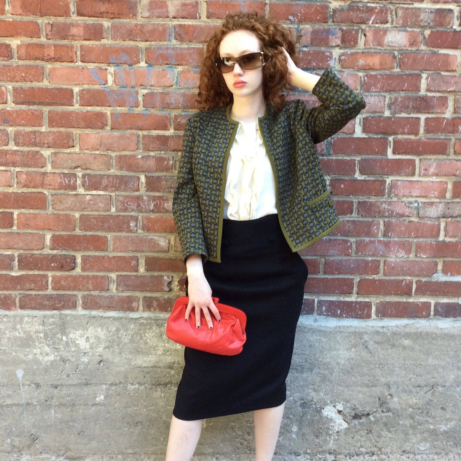 1960s Green and Grey ¾ Sleeve Boxy shape Wool Knit Blazer. Sold by bohemevintage.com Montréal