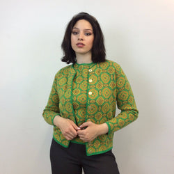 1960s Green & Yellow Knitted Blazer and Cami Set S/M