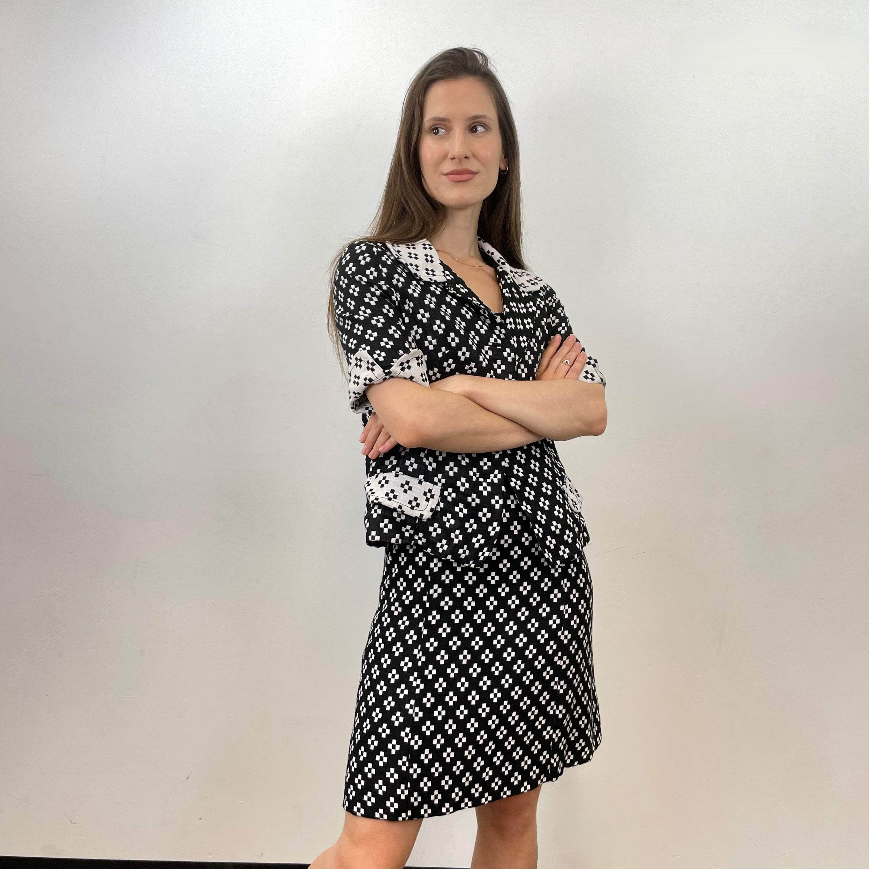 1960s Holt Renfrew Black and White Dress and Blazer Set Size small Sold at bohemevintage.com Montreal