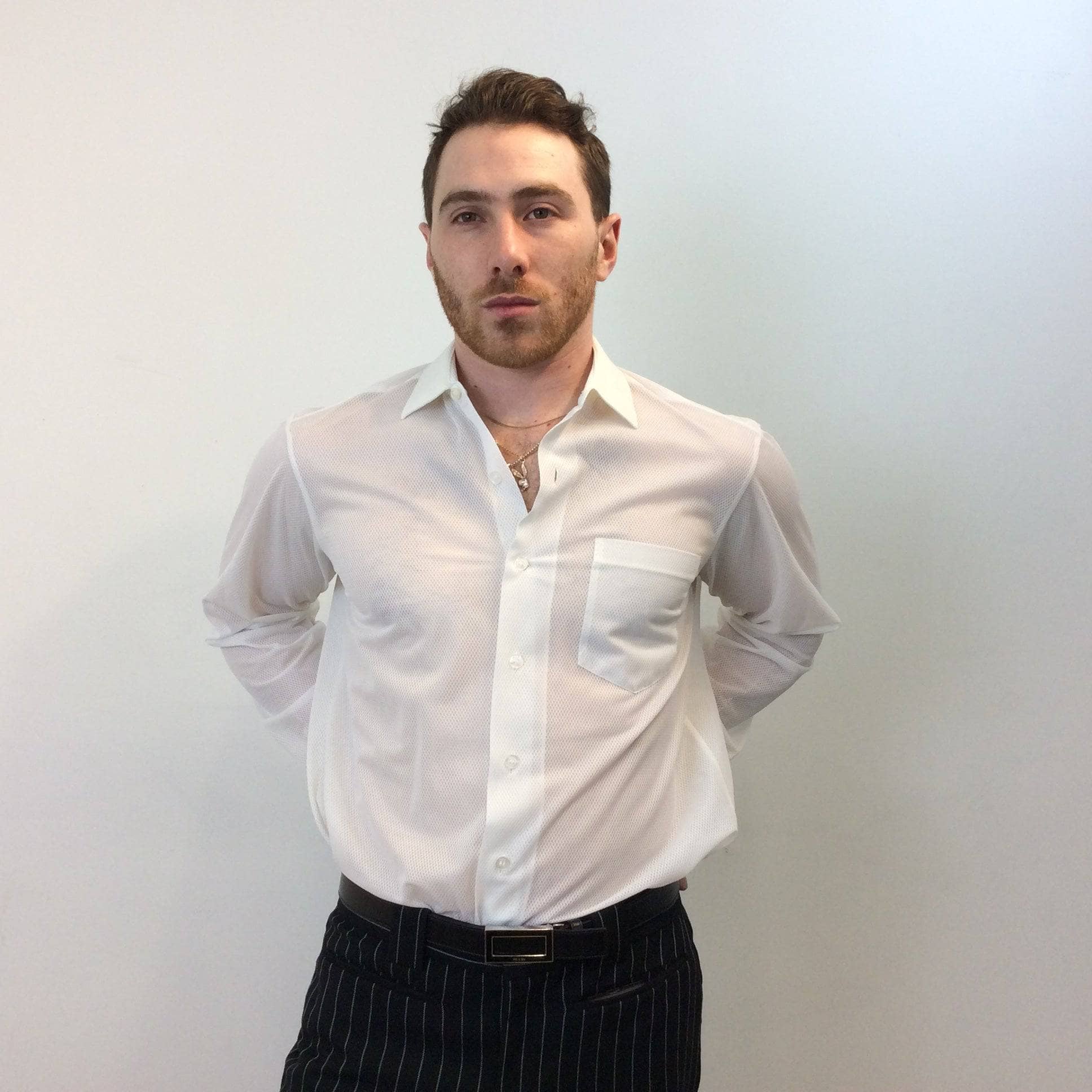 1960s Men's White Mesh-Style Dress Shirt. Sold by bohemevintage.com Montreal