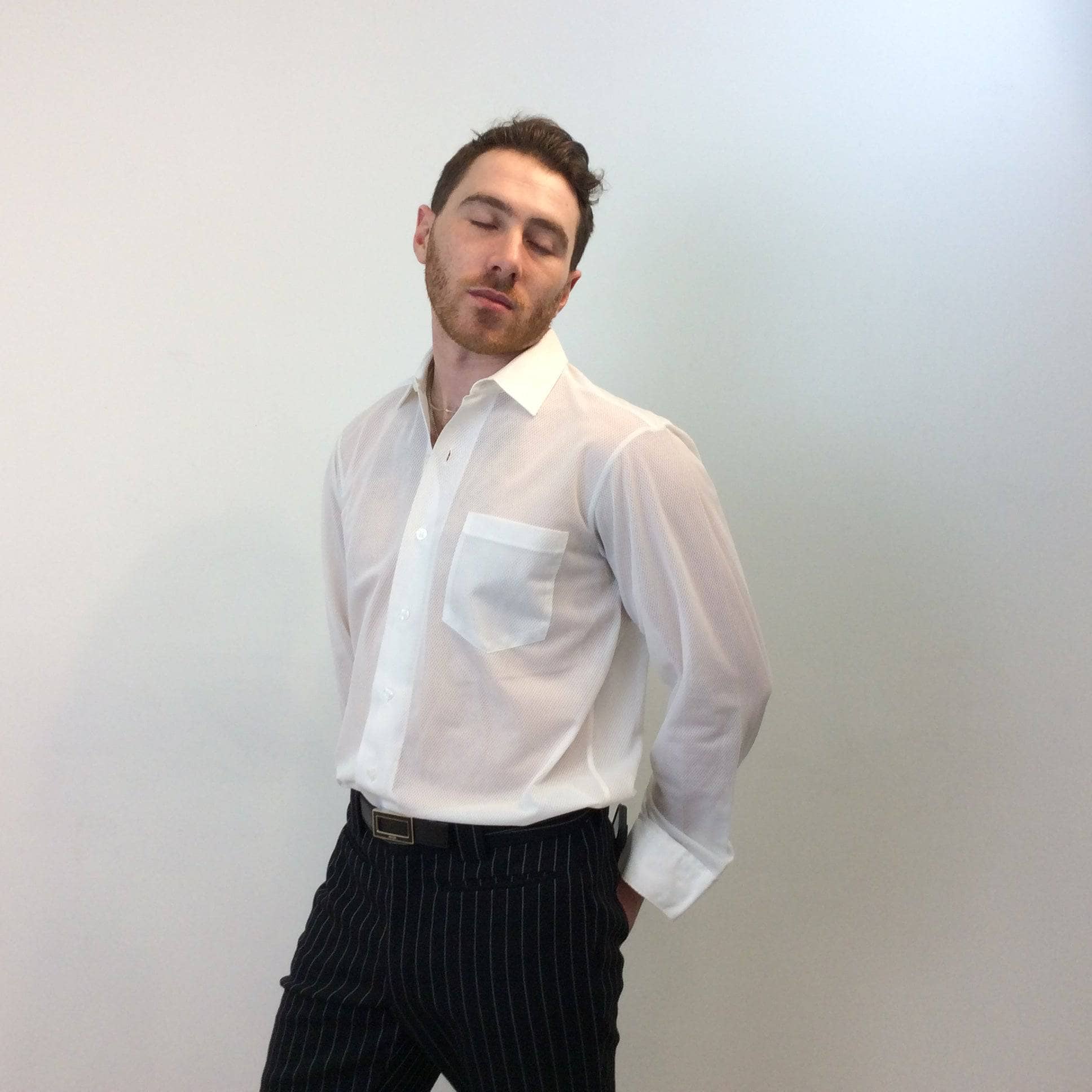 1960s Men's White Mesh-Style Dress Shirt. Sold by bohemevintage.com Montreal