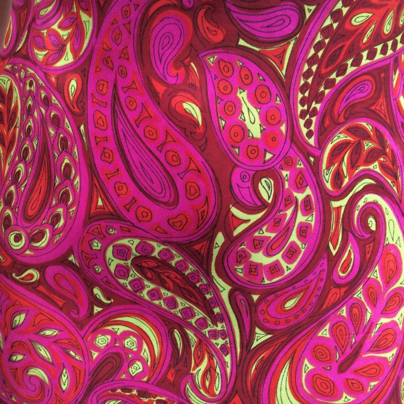 Detail of Paisley Print of Vintage, Handmade 1960s Paisley Bold Print Shift Dress Size Small/Medium. Sold by bohemevintage.com Montreal