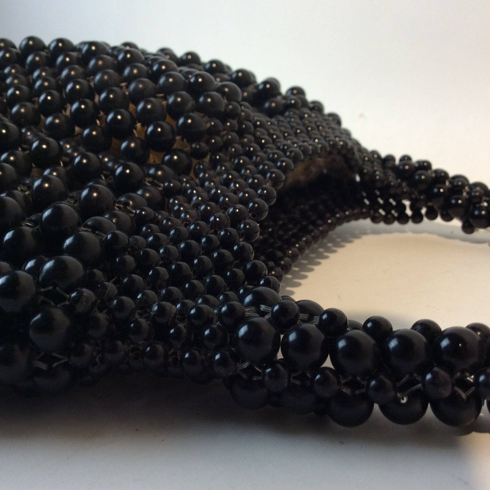 Close-Up of 1960's Small Black Beaded Purse. Sold by bohemevintage.com Montréal