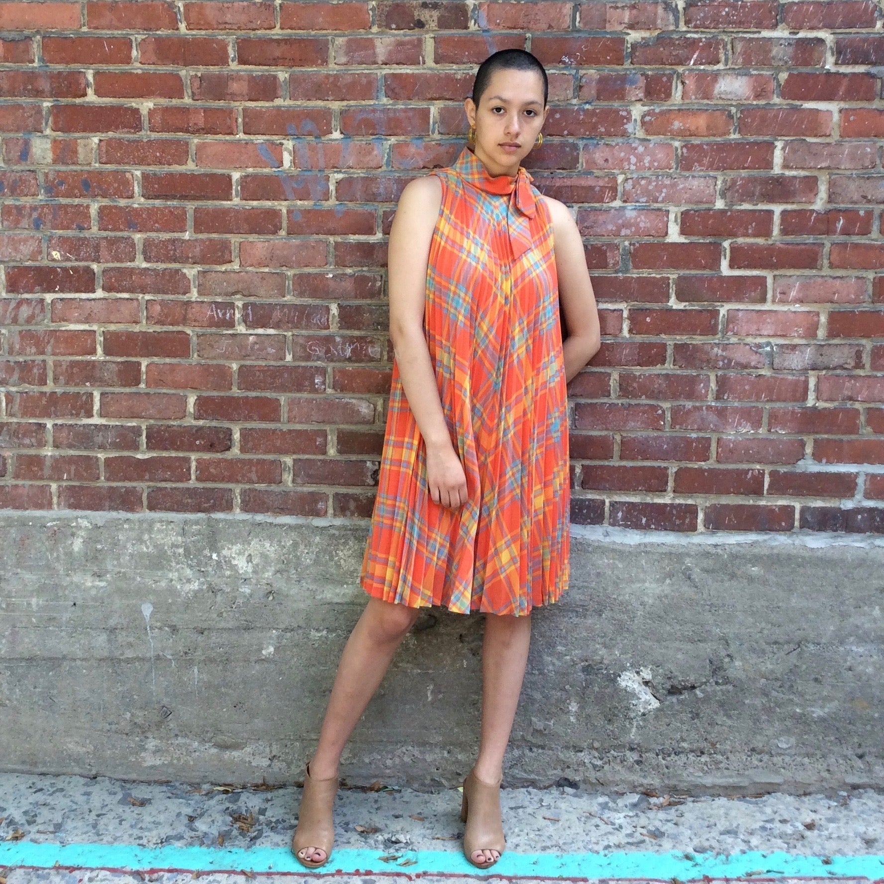 Bohème Vintage Dress 1960s Sunburst Pleated Tent Dress S/M