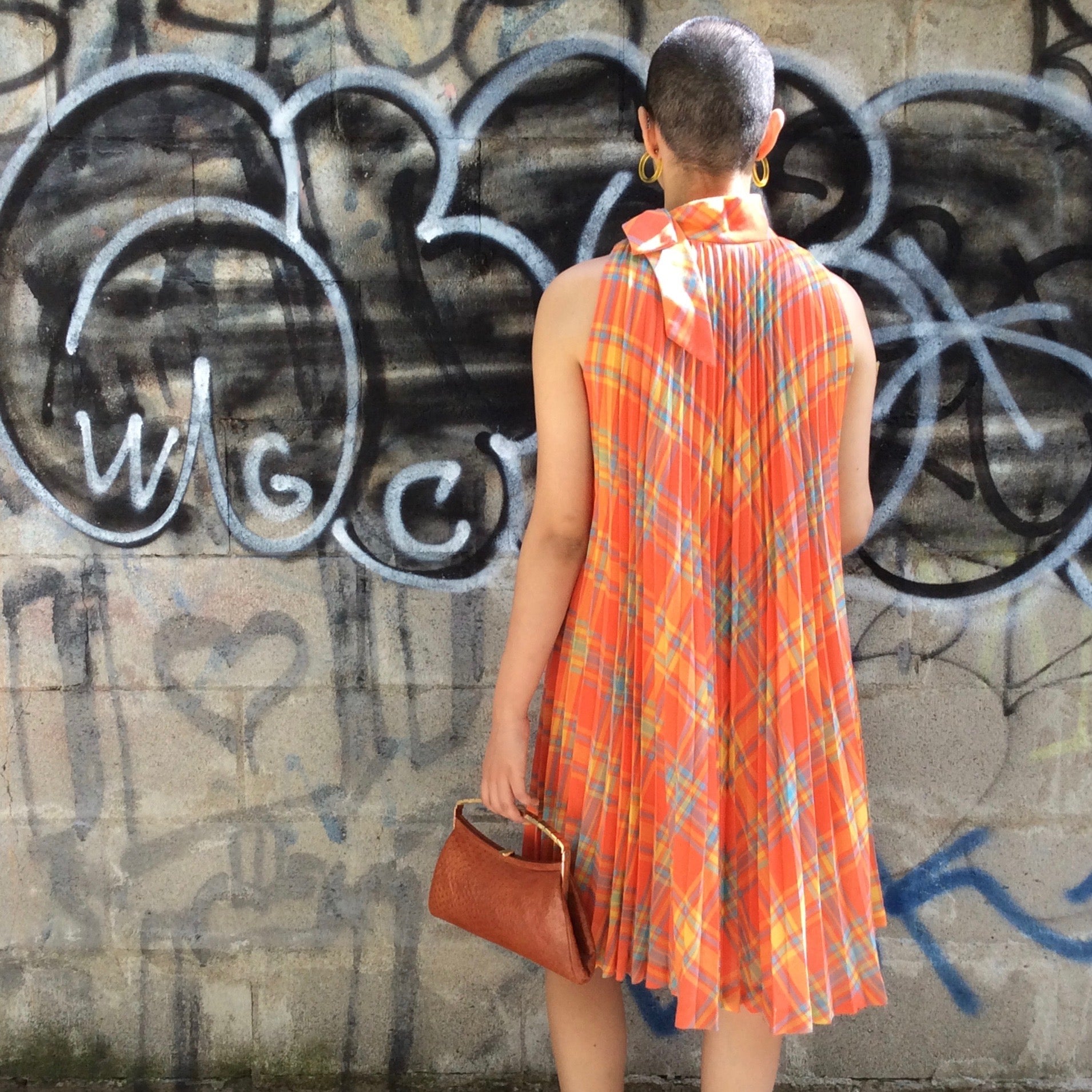 Bohème Vintage Dress 1960s Sunburst Pleated Tent Dress S/M