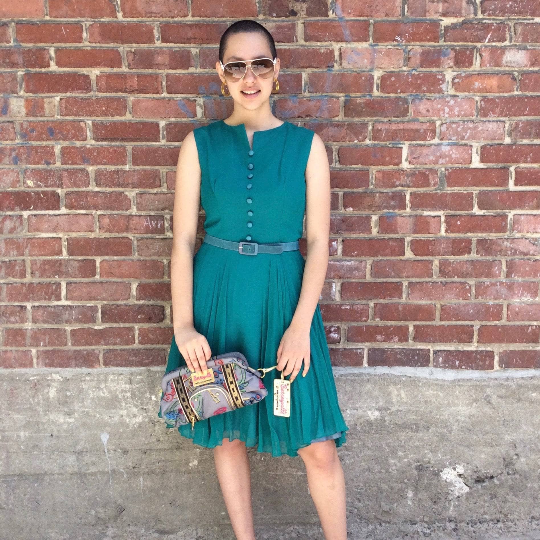 1960s Teal Chiffon Cocktail Dress Size Small-Medium with Betsy Johnson clutch handbag sold by bohemevntage.com Montréal