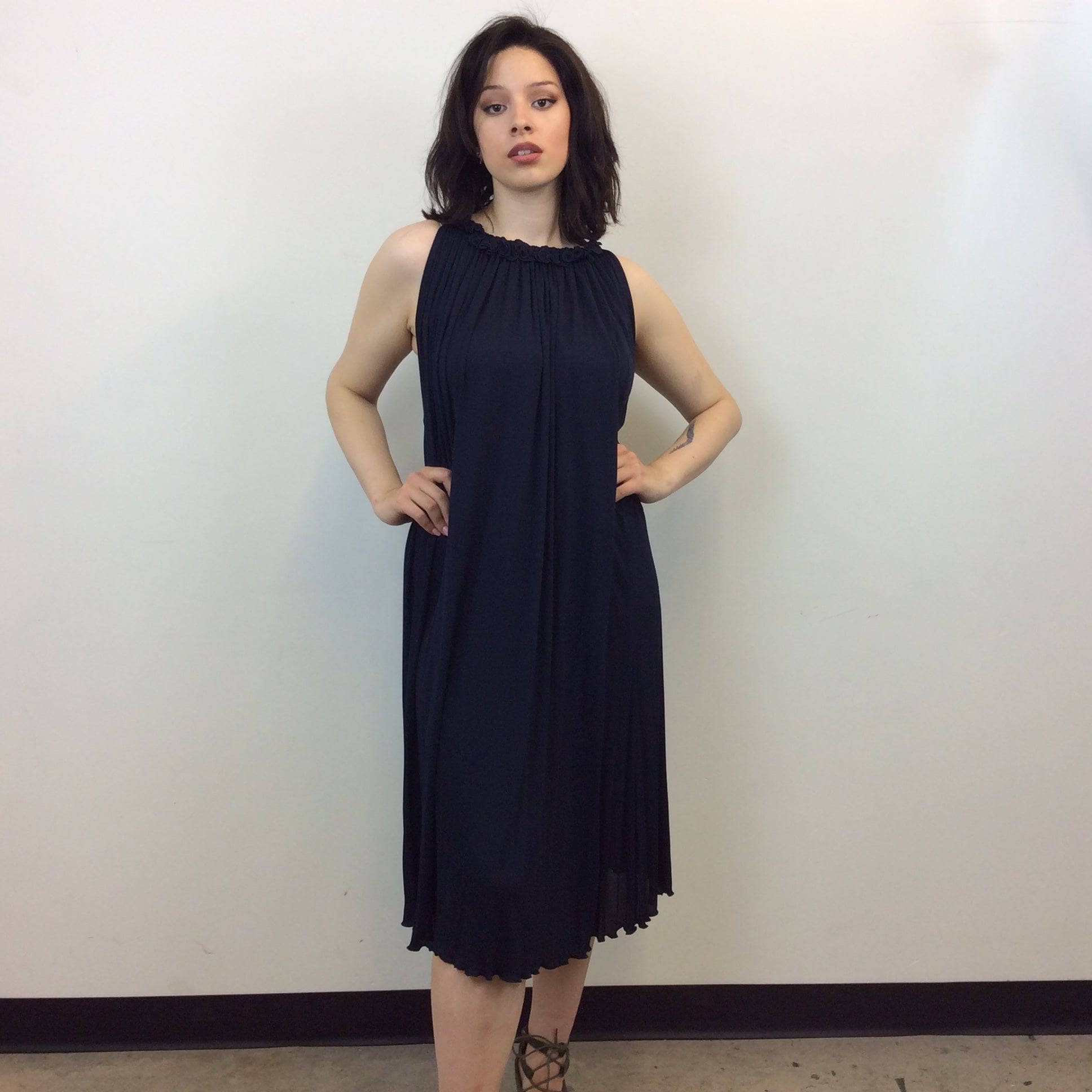 1970-80s Jean Varon Designer Navy Blue Trapeze Midi  Dress size Medium/Large sold by bohemevintage.com in Montreal  