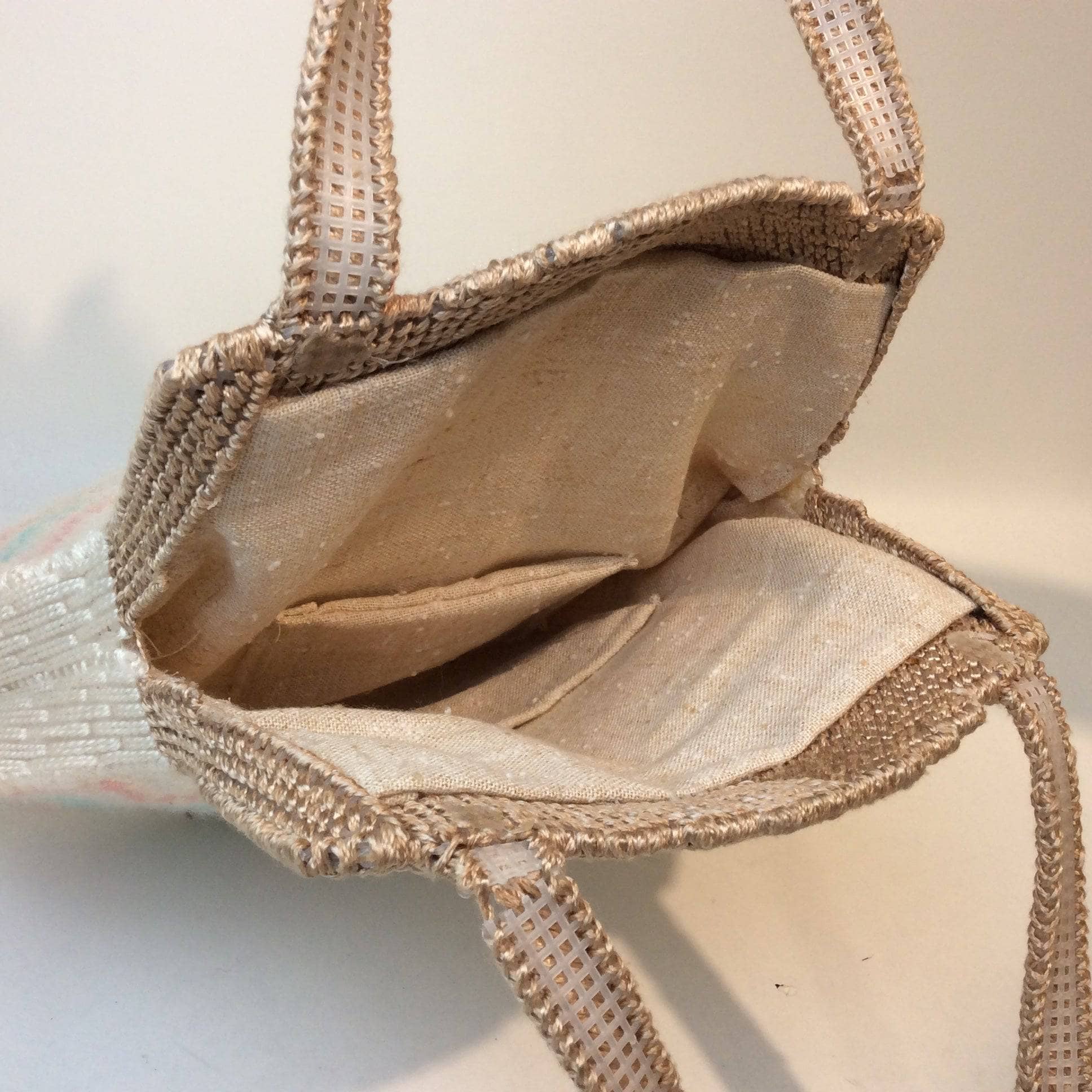 Open/Inside view of 1970's Bargello Needlepoint Handbag Handmade, Sold by bohemevintage.com Montreal