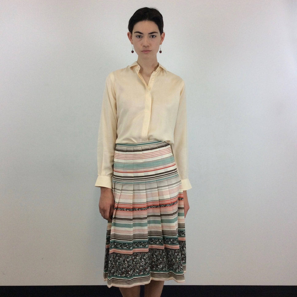 1970s Bold Print Pleated Cotton Midi Skirt S