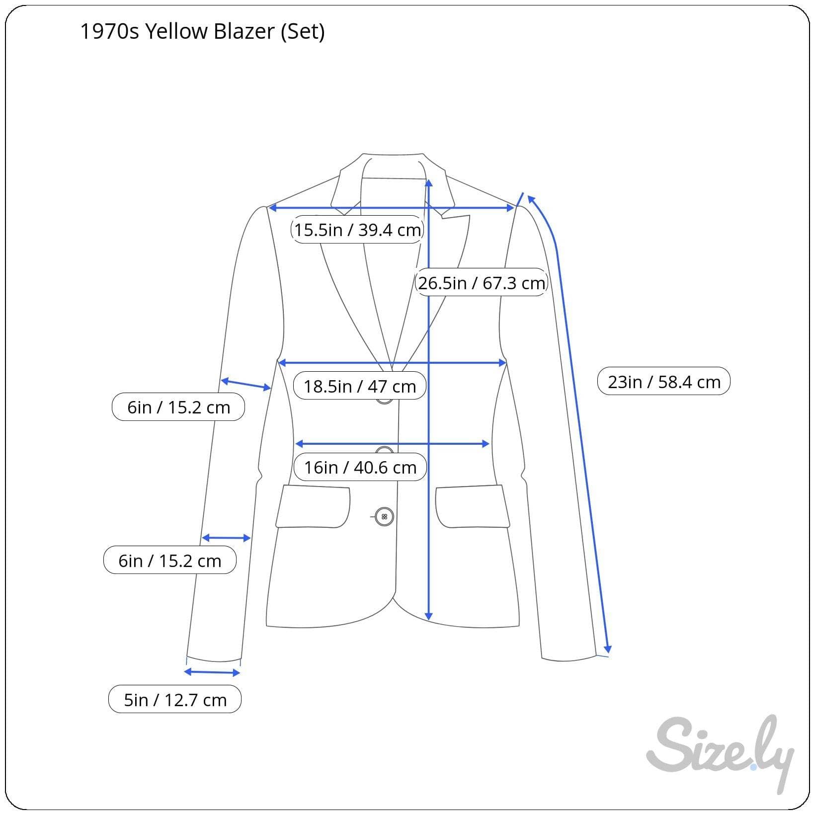 Measurements of 1970s Bright Yellow Blazer, Skirt and Pant Set Size Small/Medium, Sold by bohemevintage.com Montréal