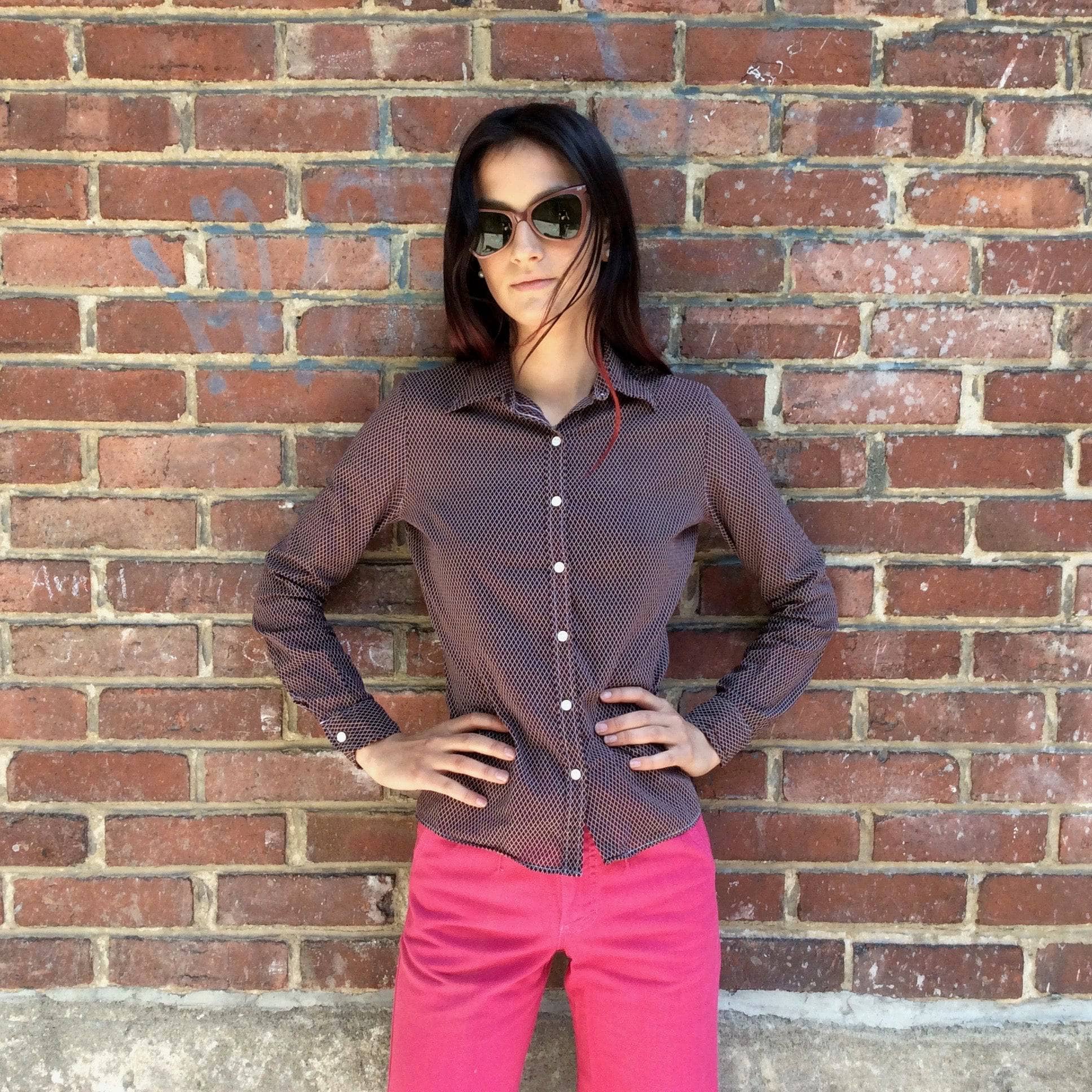 1970s Jean Cacharel Paris lightweight diamond shape printed Blouse, sold by bohemevintage.com Montréal