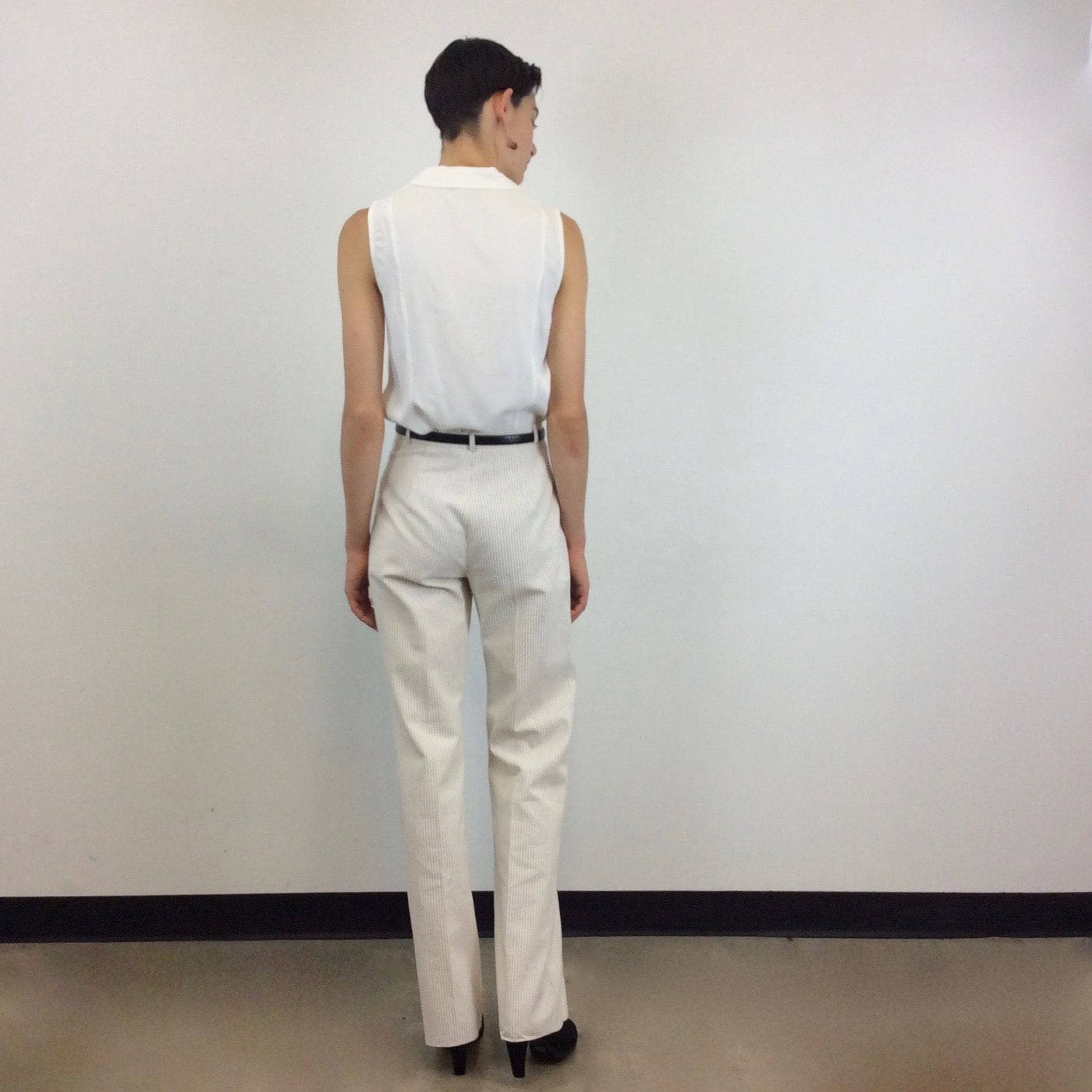 Back view of 1970s Cotton and Linen Wide Leg Pants Size Small sold by bohemevintage.com Montreal