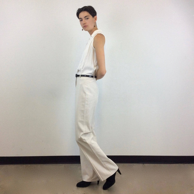 Side view of 1970s Cotton and Linen Wide Leg Pants Size Small sold by bohemevintage.com Montreal