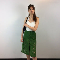 1970s Cut Out Green Suede Skirt size small sold by bohemevintage.com Montréal