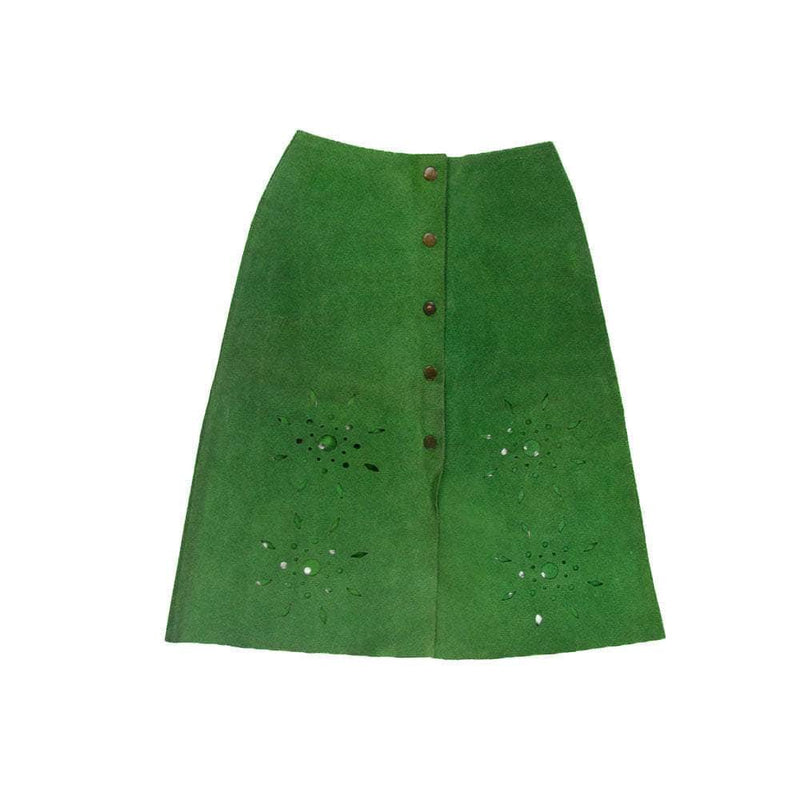 1970s Cut Out Green Suede Skirt size small sold by bohemevintage.com Montréal
