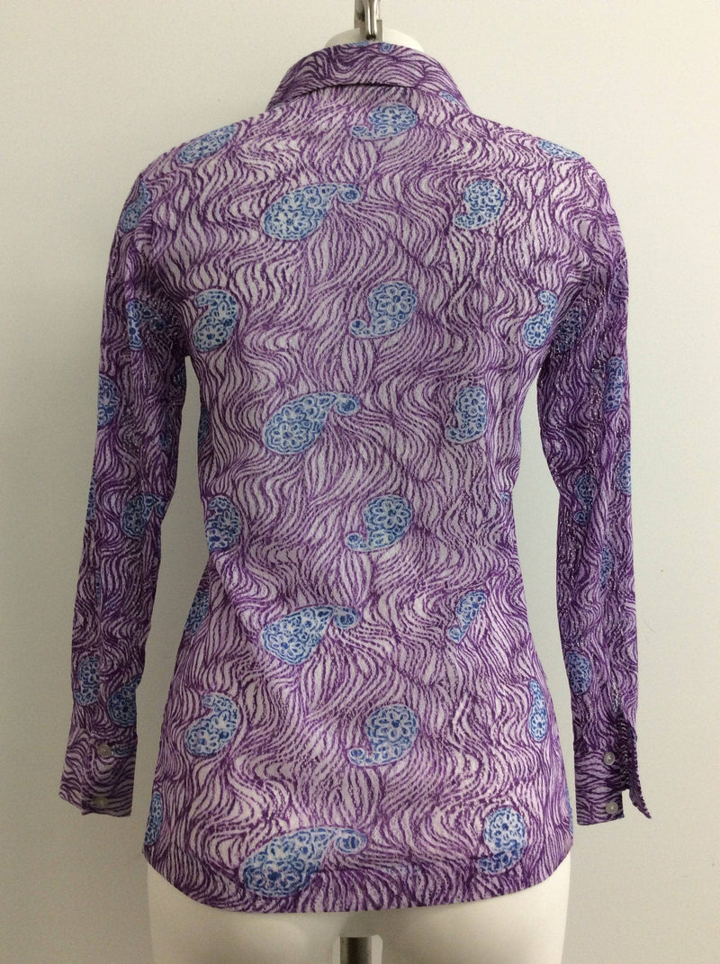 Back view of 1970s Dead stock Popover Paisley Pattern Blouse size Small / Medium sold by bohemevintage.com Montréal