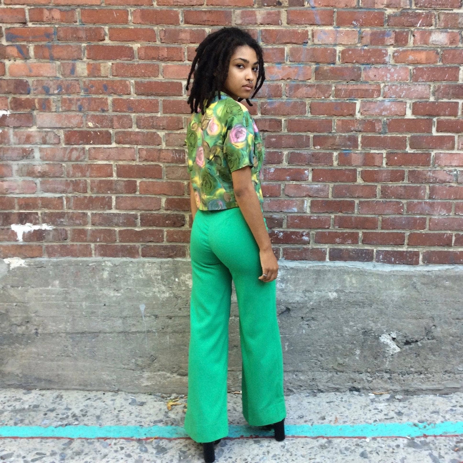 Green flared pants discount