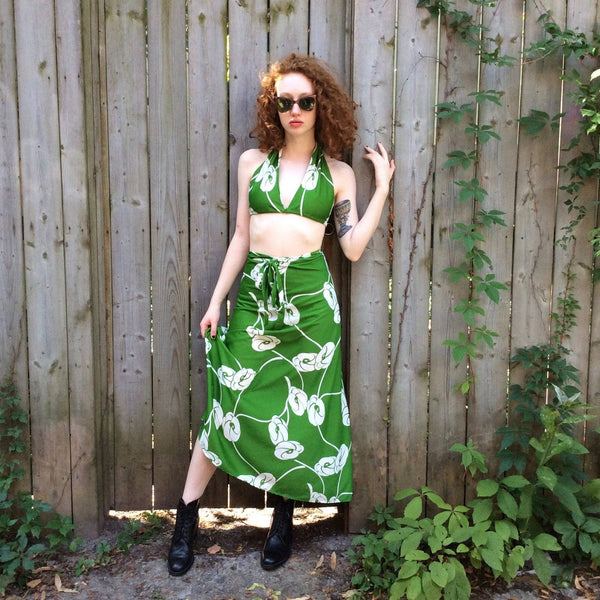 1970s Green Skirt and Two Top Three Piece Set Size Small/Medium, sold by bohemevintage.com Montréal