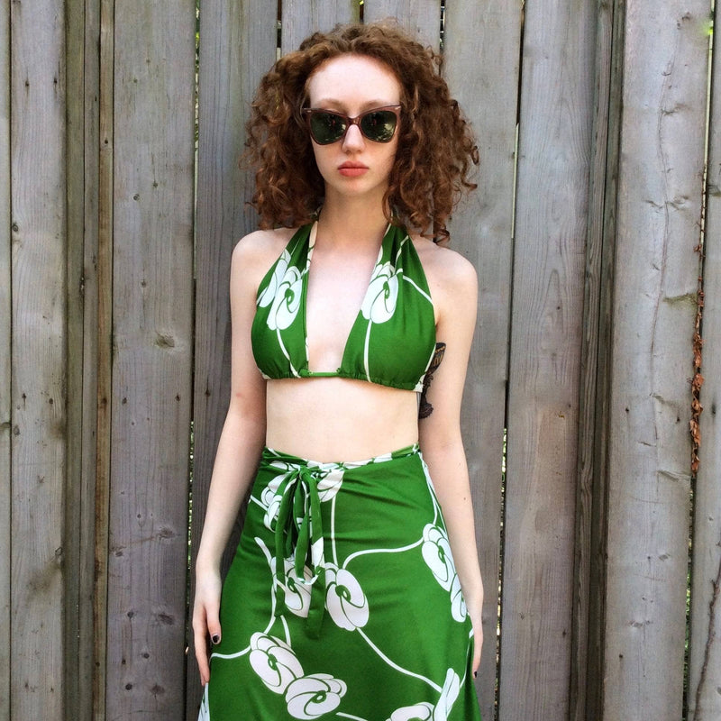 1970s Green Skirt and Two Top Three Piece Set Size Small/Medium, sold by bohemevintage.com Montréal