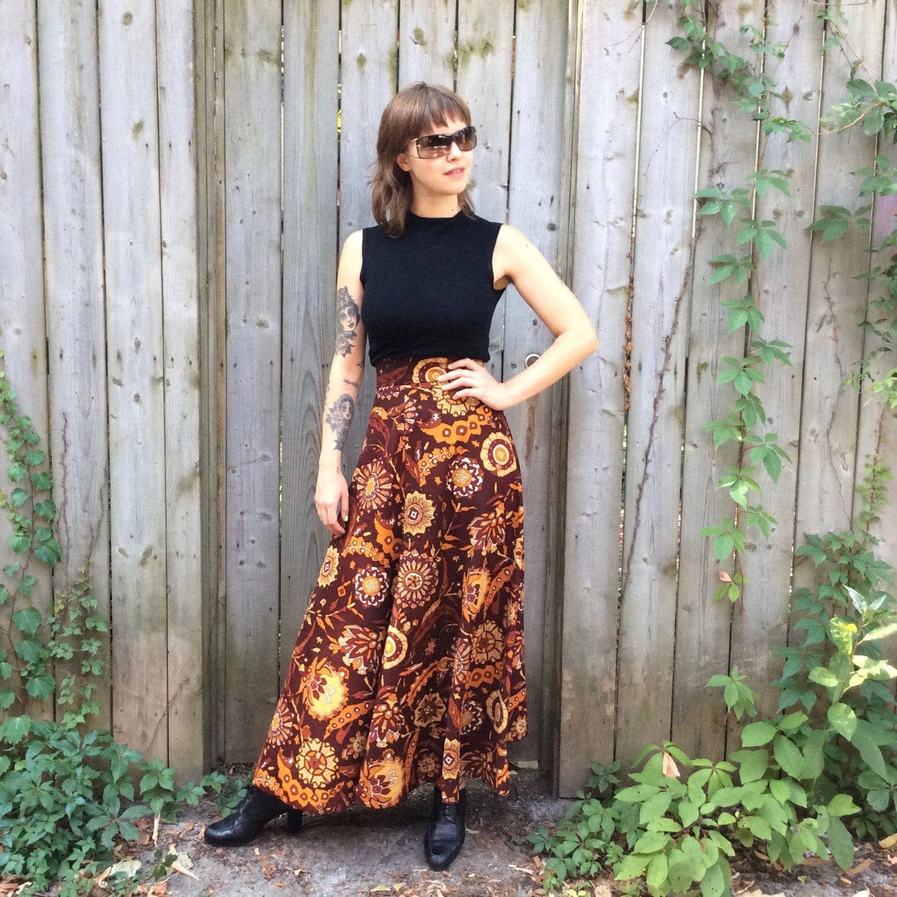 Bold pattern handmade high wisted flowy skirt
