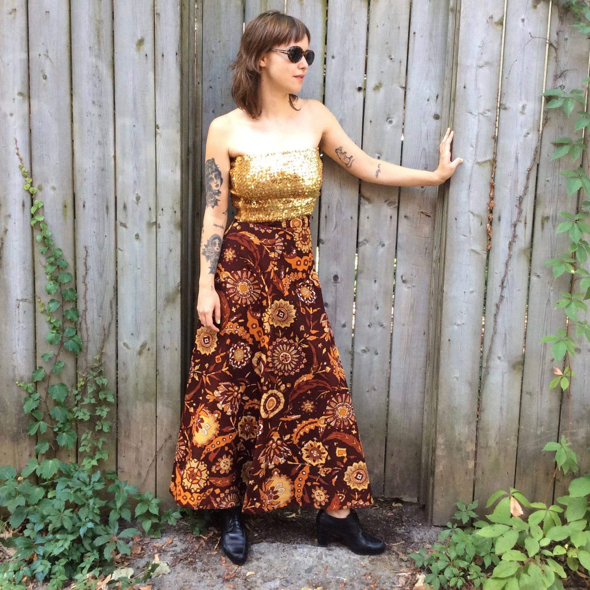 Bold pattern handmade high wisted flowy skirt