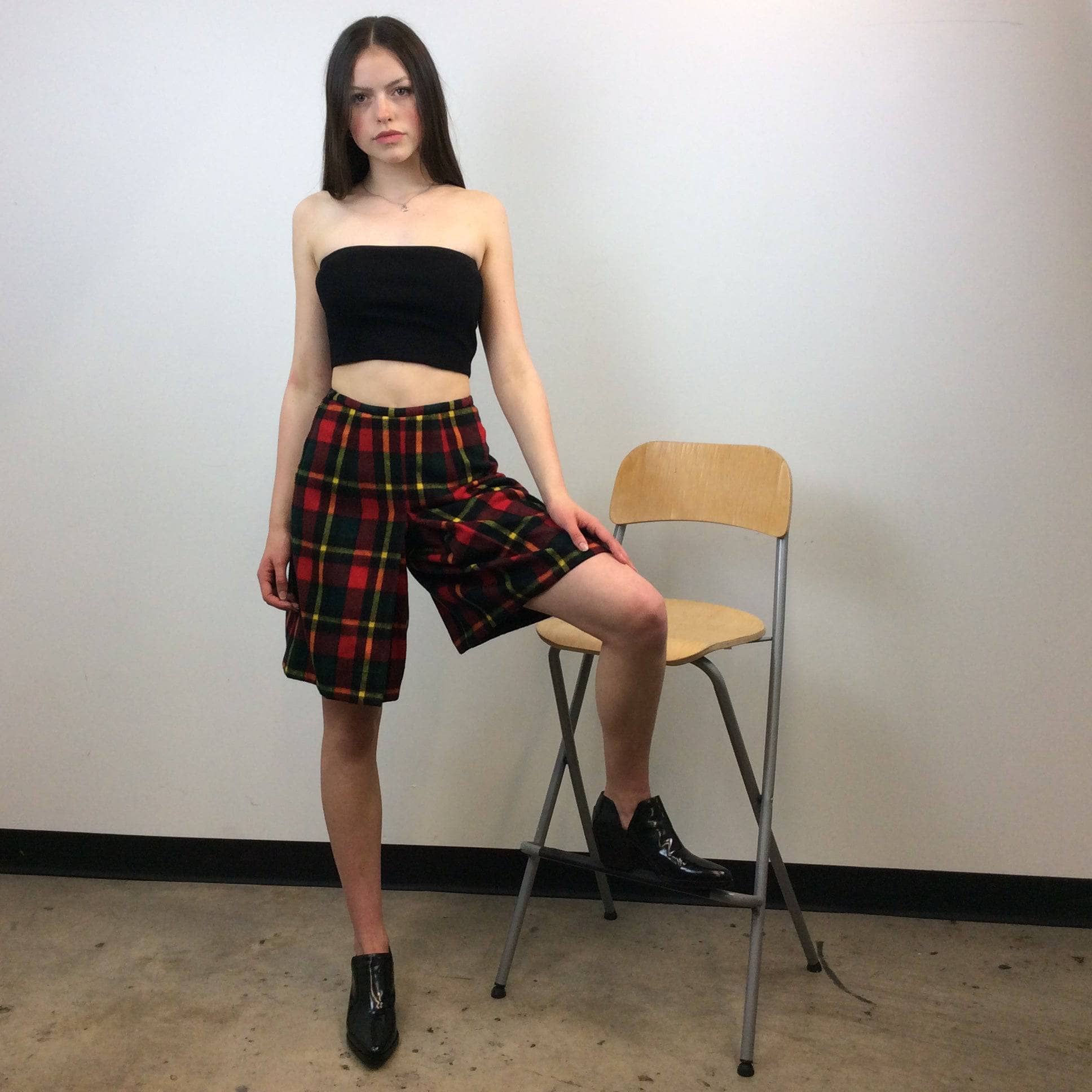 Handmade High-Waisted Knee-Length Wool Plaid Skort, Size Small