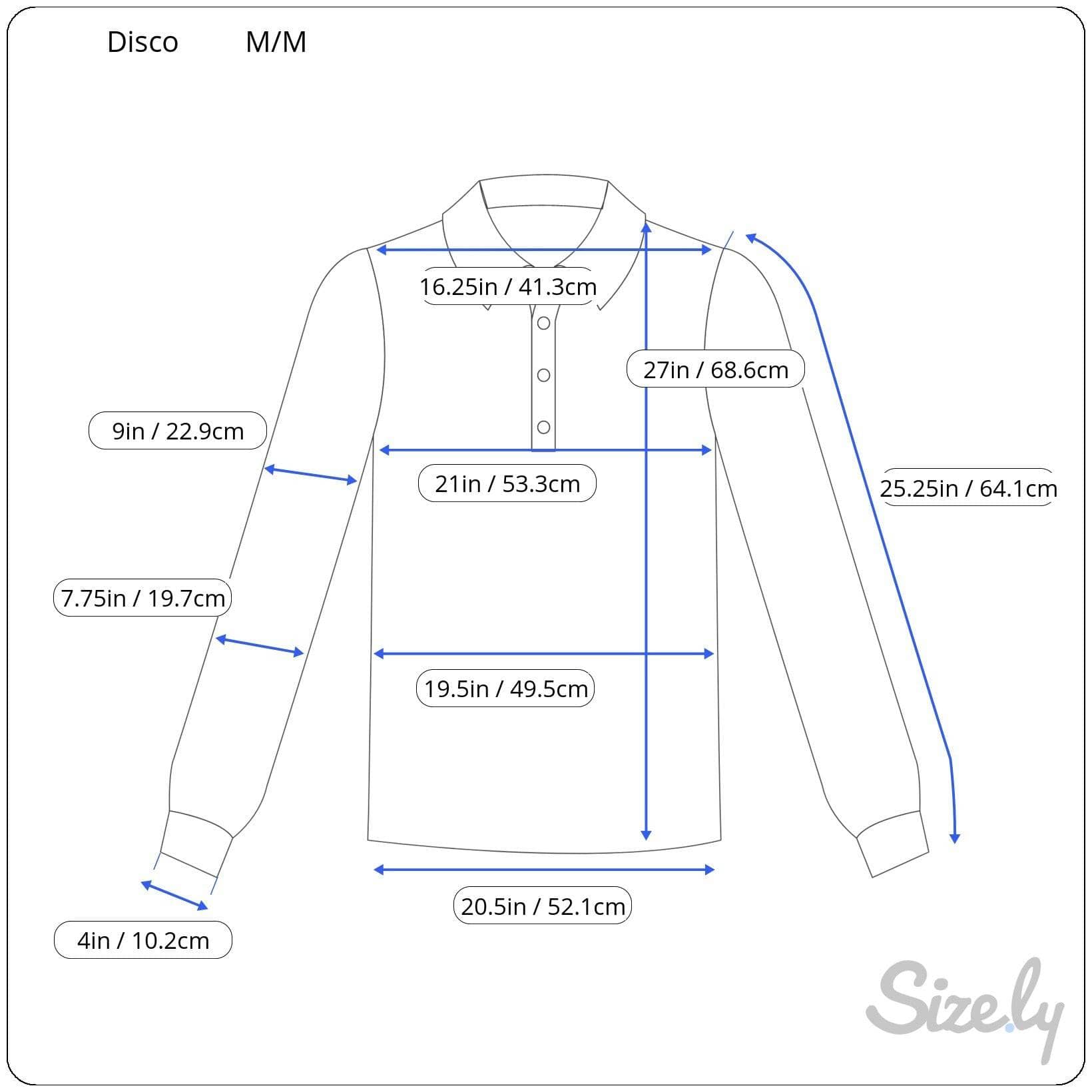 Measurements of 1970s Disco Men's Light Blue Popover Disco Shirt, sold by bohemevintage.com Montréal
