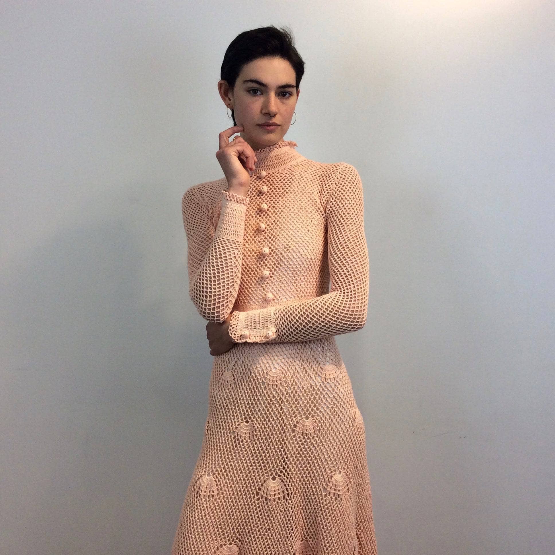 1970s Long Sleeve Crochet Mesh Midi Dress Size Small sold by bohemevintage.com Montreal