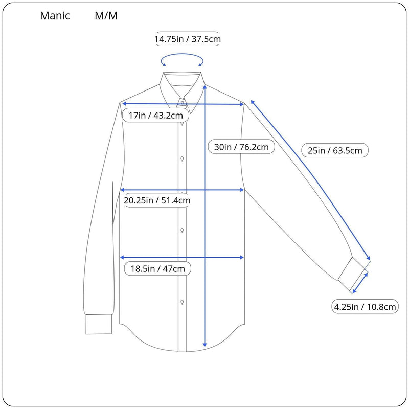 Measurements of 1970s "Manic" Men's Fitted Printed Shirt, sold by bohemevintage.com