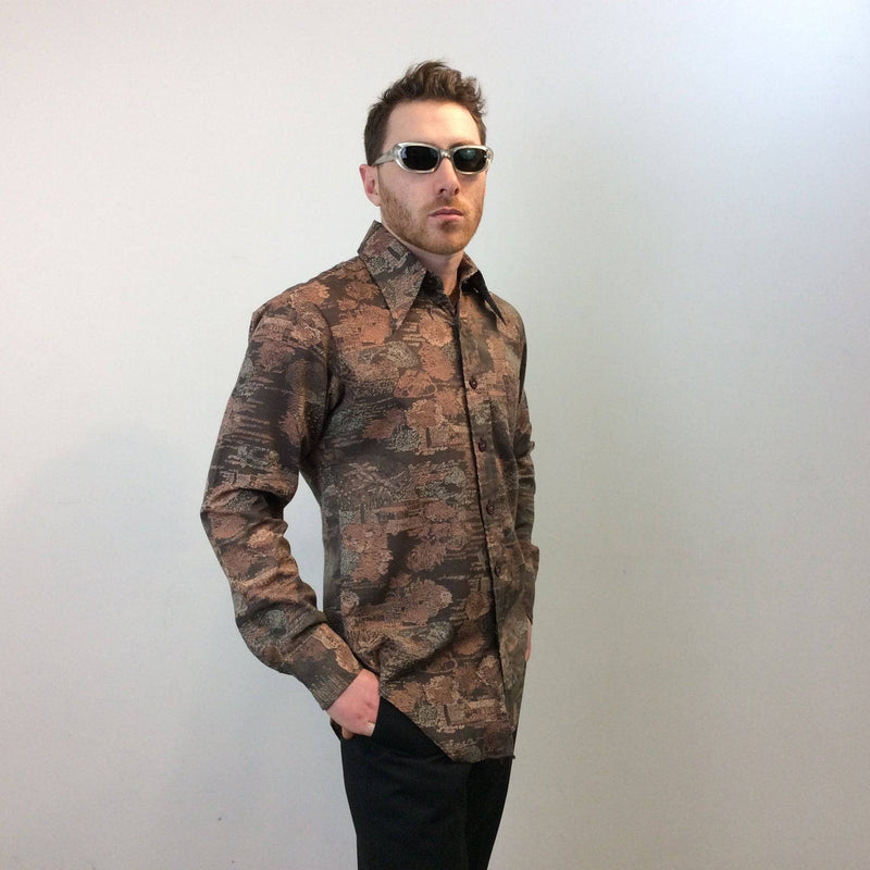 1970s "Manic" Men's Fitted Printed Shirt, sold by bohemevintage.com