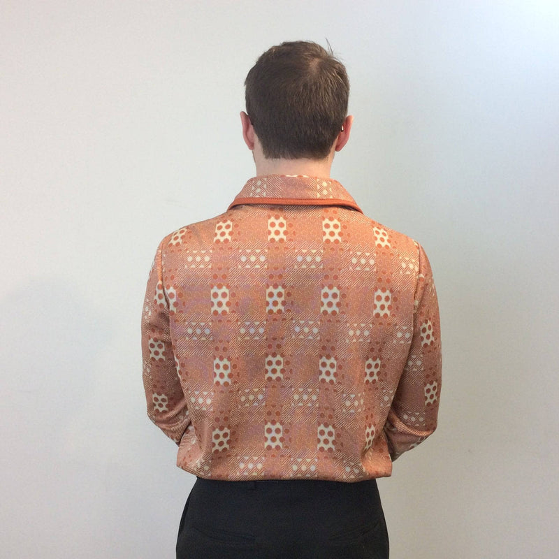 Back view of 1970s Men's Long-Sleeve Zip-Up Polo, sold by bohemevintage.com Montréal