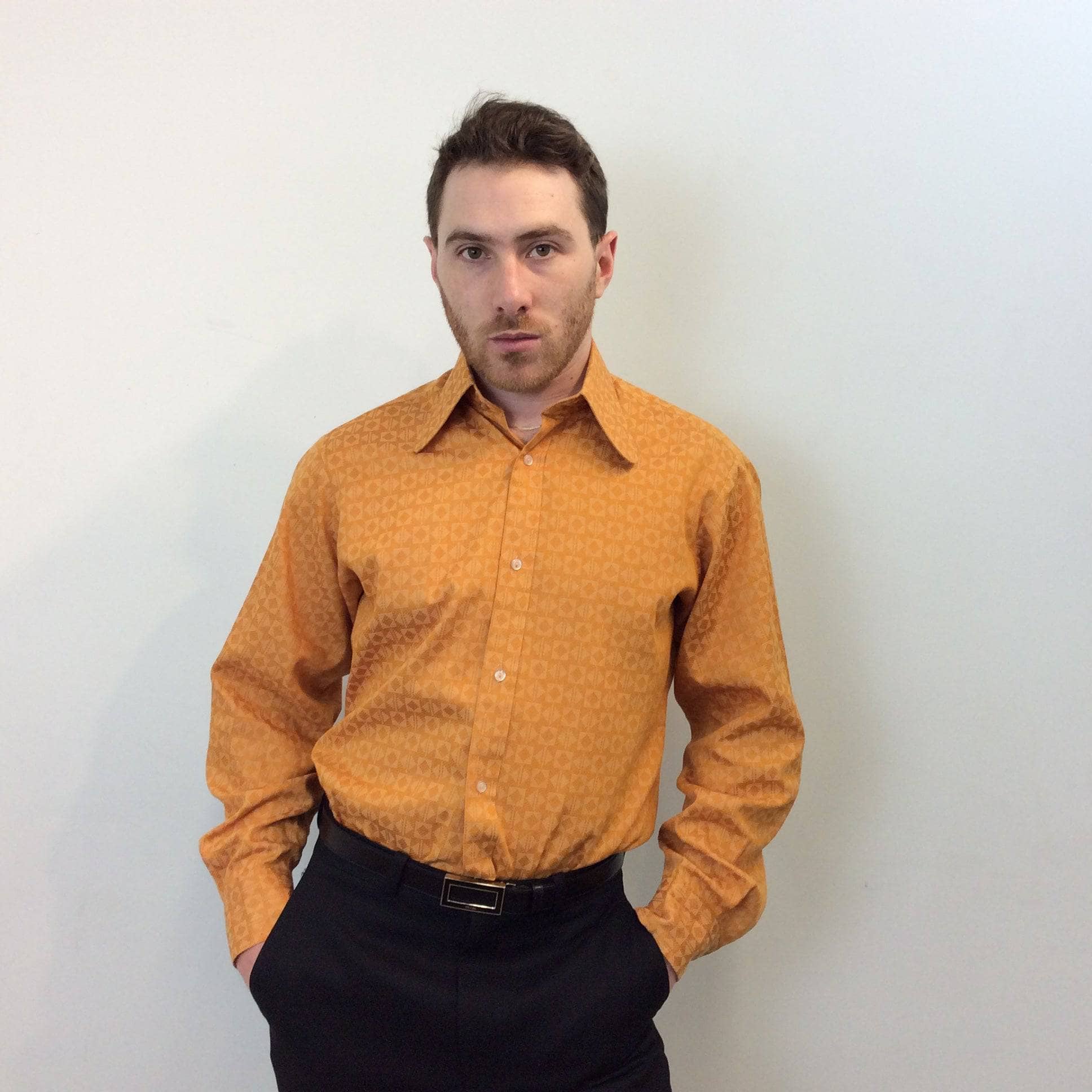 1970s "Rael Brook Trimform" Men's Jacquard Shirt, sold by bohemevintage.com Montréal