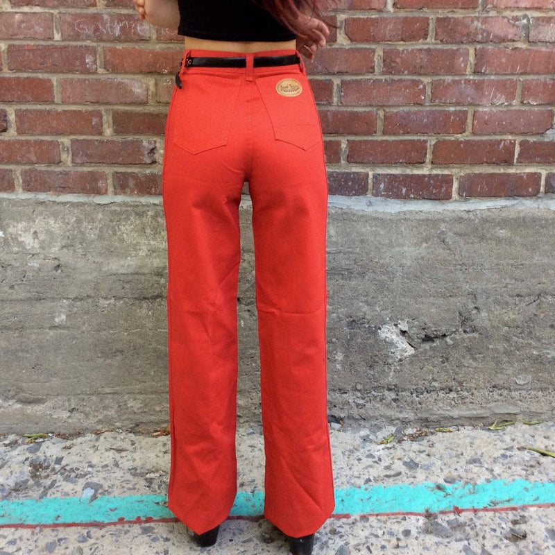 Back view of 1970s "Just Jeans" Original High-Waisted Red Jeans, sold by bohemevintage.com Montréal