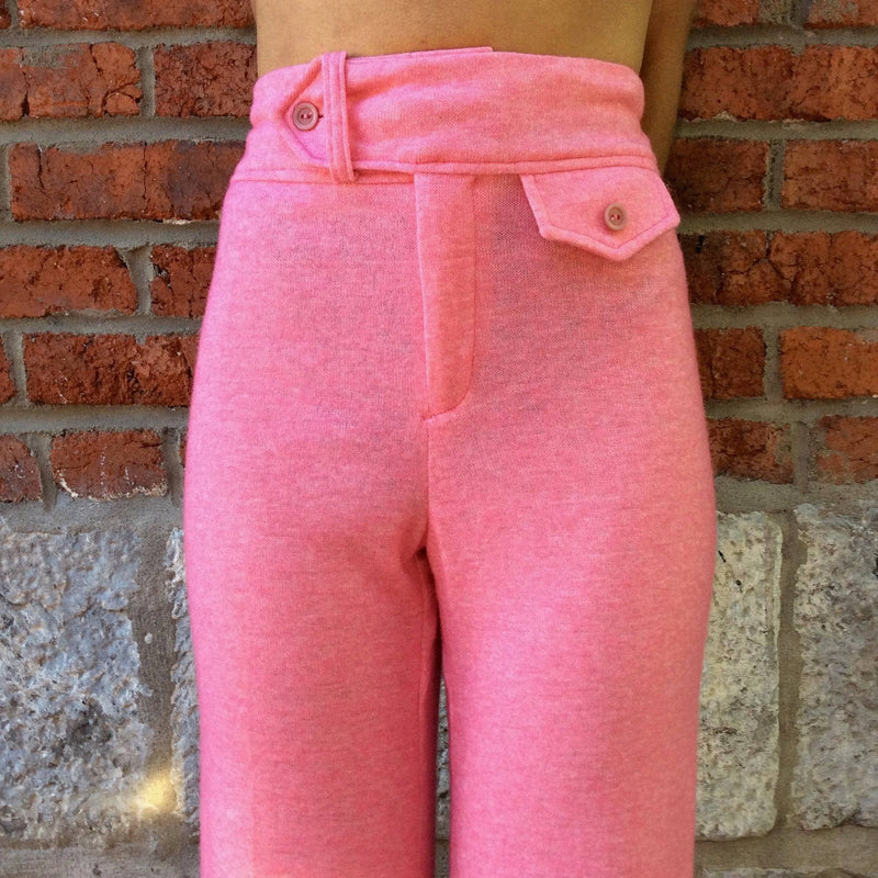 1970s | Pink High-Waisted Jersey Pants (front waist view)
