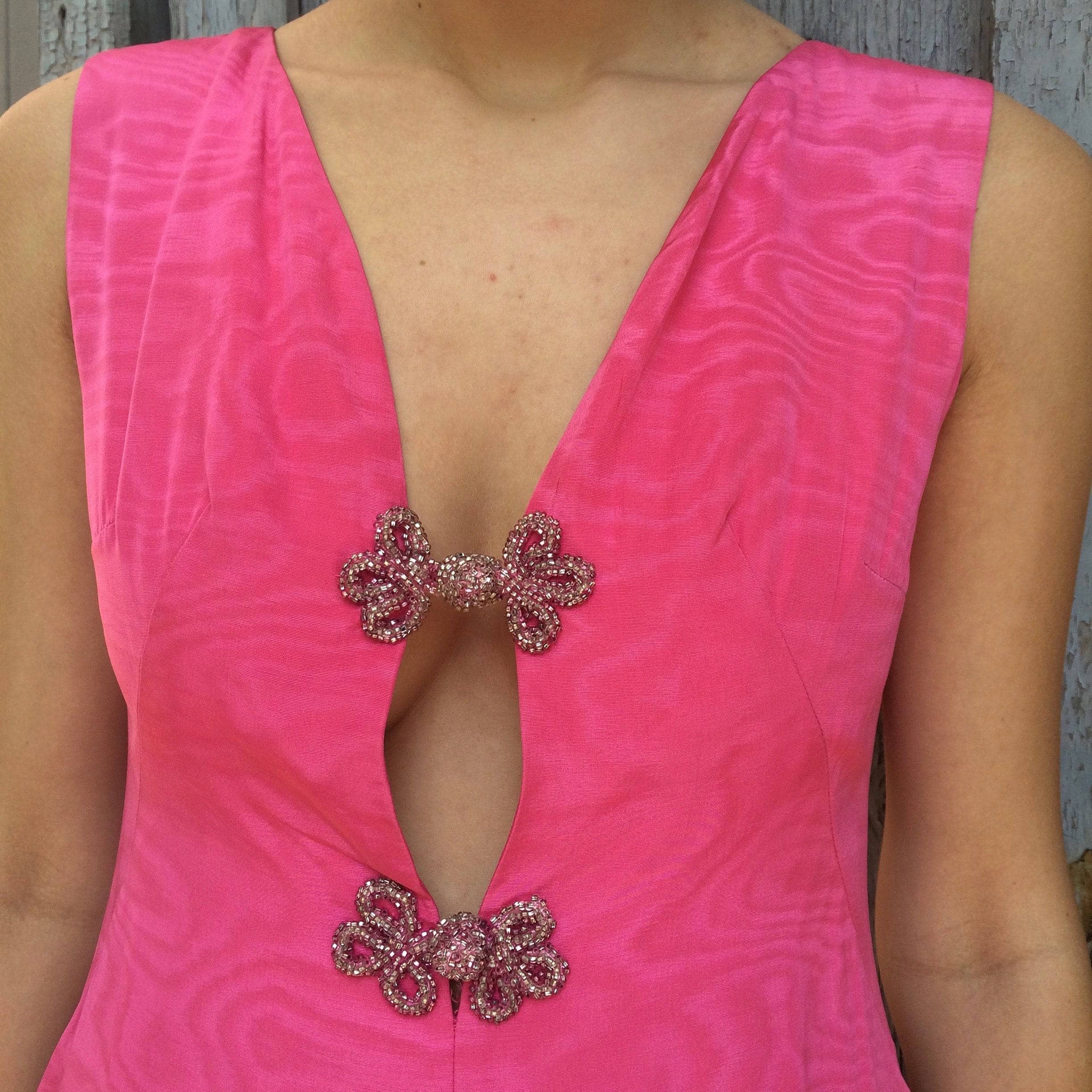 1970s Plunging Neckline Wide Leg Pink Jumpsuit